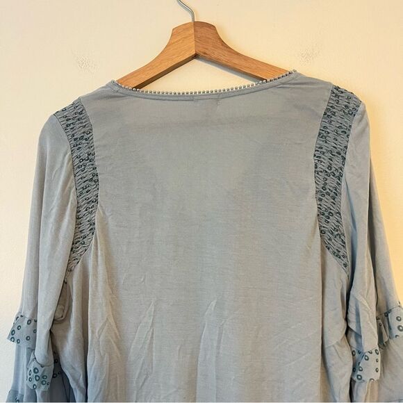 Anthropologie Tiny Frances Floral Long Sleeve Ruffle Blouse Blue Motif Size Larg - Picture 7 of 8